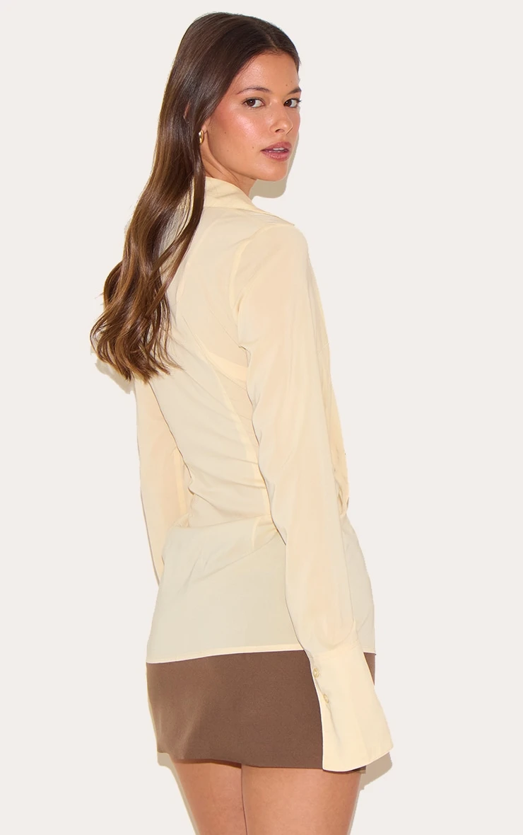 Prettylittlething Butter Cream Chiffon Fitted Shirt 2 Prettylittlething Butter Cream Chiffon Fitted Shirt - Image 2