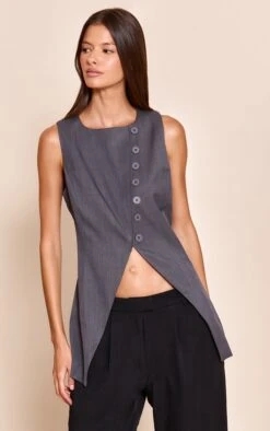 Prettylittlething Charcoal Woven Asymmetric Vest