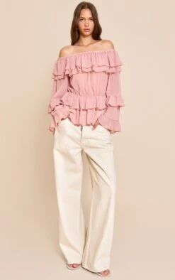 Prettylittlething Pale Pink Chiffon Tiered Ruffle Bardot Top -Pretty Little Thing Shop 45f7b9f1c64367380c5a4aa80dcd367e11ceadc4 CNN6803 3 pale pink chiffon tiered ruffle bardot top