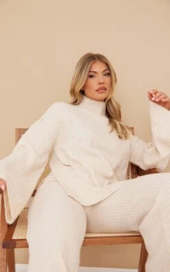 Prettylittlething Oatmeal Luxe Rib Knit Oversized Sweater