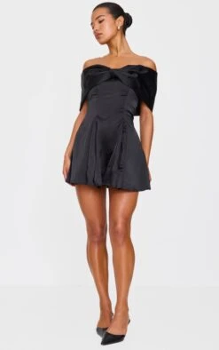 Prettylittlething Premium Black Satin Extreme Bow Detail Romper -Pretty Little Thing Shop 4684962ba8f776b902ff14d3716babf0ac74bf1e CNK4545 3 premium black satin extreme bow detail playsuit
