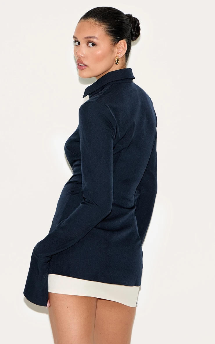 Prettylittlething Navy Woven Fitted Shirt 2 Prettylittlething Navy Woven Fitted Shirt - Image 2