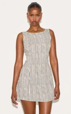 Prettylittlething Black Striped Boat Neck Dress