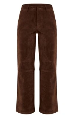 Dark BrownSuede Straight Leg Pants -Pretty Little Thing Shop 46b41731085160d06fcf2149127f5a40a52d48a3 CNO0651 5 dark brown suede straight leg trousers