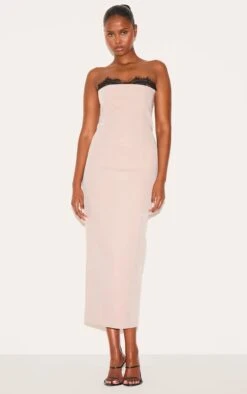 Prettylittlething Taupe Lace Bust Detail Woven Midaxi Dress