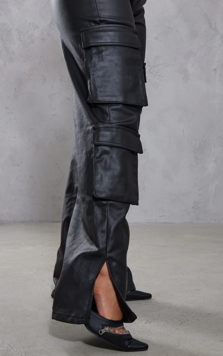 Prettylittlething Black Coated Cargo Pocket Bandeau Denim Jumpsuit 4 Prettylittlething Black Coated Cargo Pocket Bandeau Denim Jumpsuit - Image 4