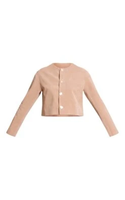 Prettylittlething Sand Round Neck Gold Button Suede Jacket -Pretty Little Thing Shop 472ec11912c2b73f6d5018f6c3fdab0e263ca636 CNN8320 5 sand round neck gold button suede jacket