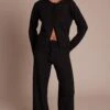 Prettylittlething Black Rib Soft Knit Fold Over Pant