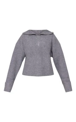 Prettylittlething Charcoal Grey Marl Chunky Knit Half Zip Sweater -Pretty Little Thing Shop 474e86227929b2fb1d0d5c5330a9256b3df060a5 cne7525 5