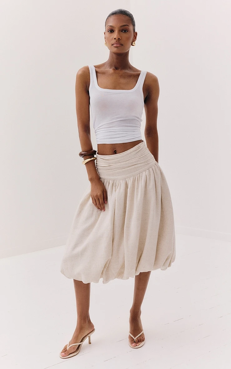 Prettylittlething Stone Cotton Volume Puffball Midi Skirt 1 Prettylittlething Stone Cotton Volume Puffball Midi Skirt