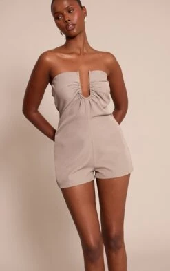 Prettylittlething Mushroom Woven Bandeau Tailored Romper