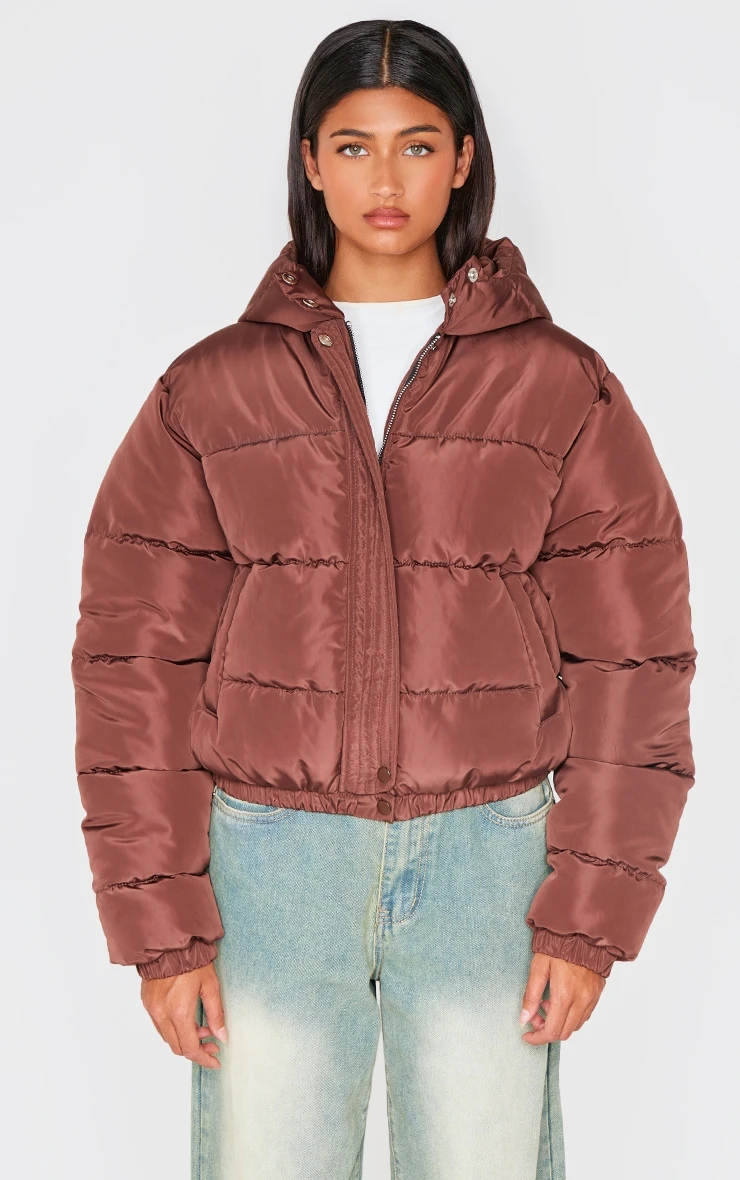 Prettylittlething Chocolate Hooded Padded Jacket 1 Prettylittlething Chocolate Hooded Padded Jacket