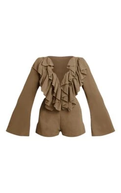 Prettylittlething Olive Frill Detail V Neck Romper -Pretty Little Thing Shop 47d94b7d5c2353b5e38dc35a6ff64c2f57b3889b CNO3087 5 olive frill detail v neck playsuit