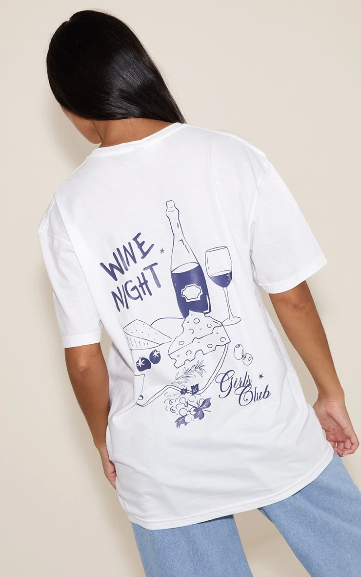 White Wine Night Graphic Oversized T-shirt