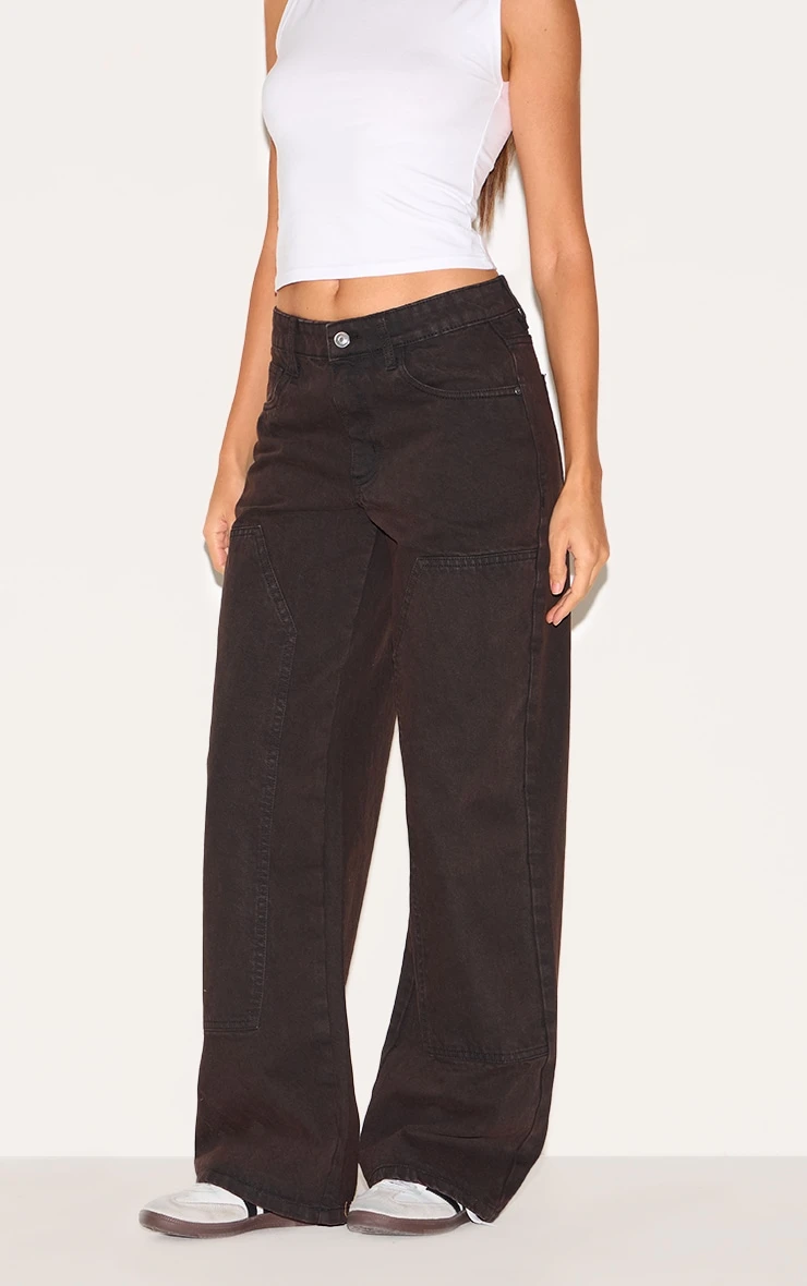 Prettylittlething Dark Chocolate Carpenter Style Cargo Pocket Jeans 1 Prettylittlething Dark Chocolate Carpenter Style Cargo Pocket Jeans