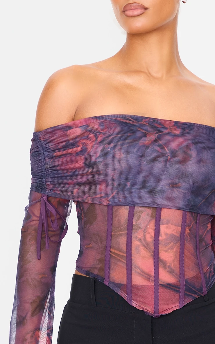 Prettylittlething Purple Mesh Bardot Boning Corset 4 Prettylittlething Purple Mesh Bardot Boning Corset - Image 4