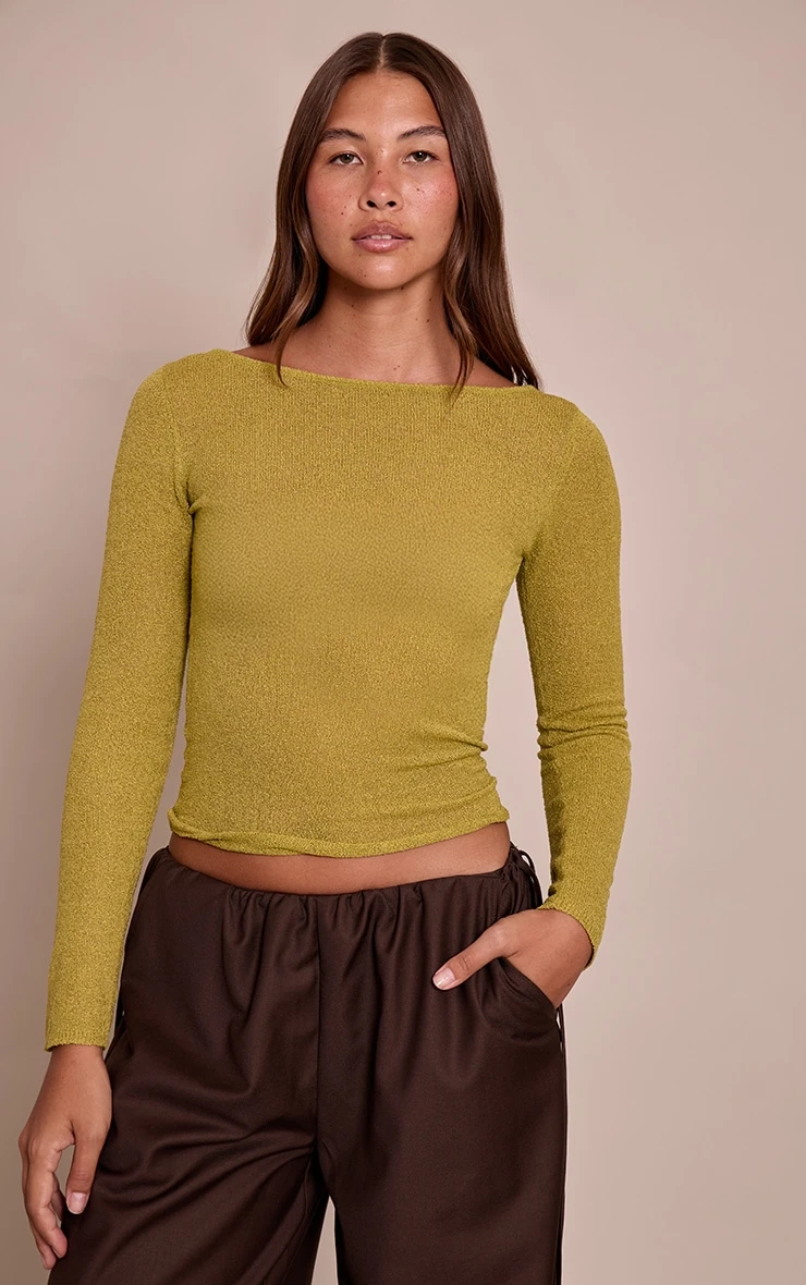 Prettylittlething Olive Towelling Fine Knit Top 1 Prettylittlething Olive Towelling Fine Knit Top