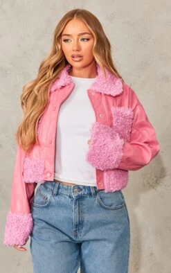 Prettylittlething Pink Borg Pocket Front Faux Leather Cropped Coat 9 Prettylittlething Pink Borg Pocket Front Faux Leather Cropped Coat -Pretty Little Thing Shop 4907775e7fe2e4a51d9f8dcc9eb9557fc61b8f6e cnf4889 1