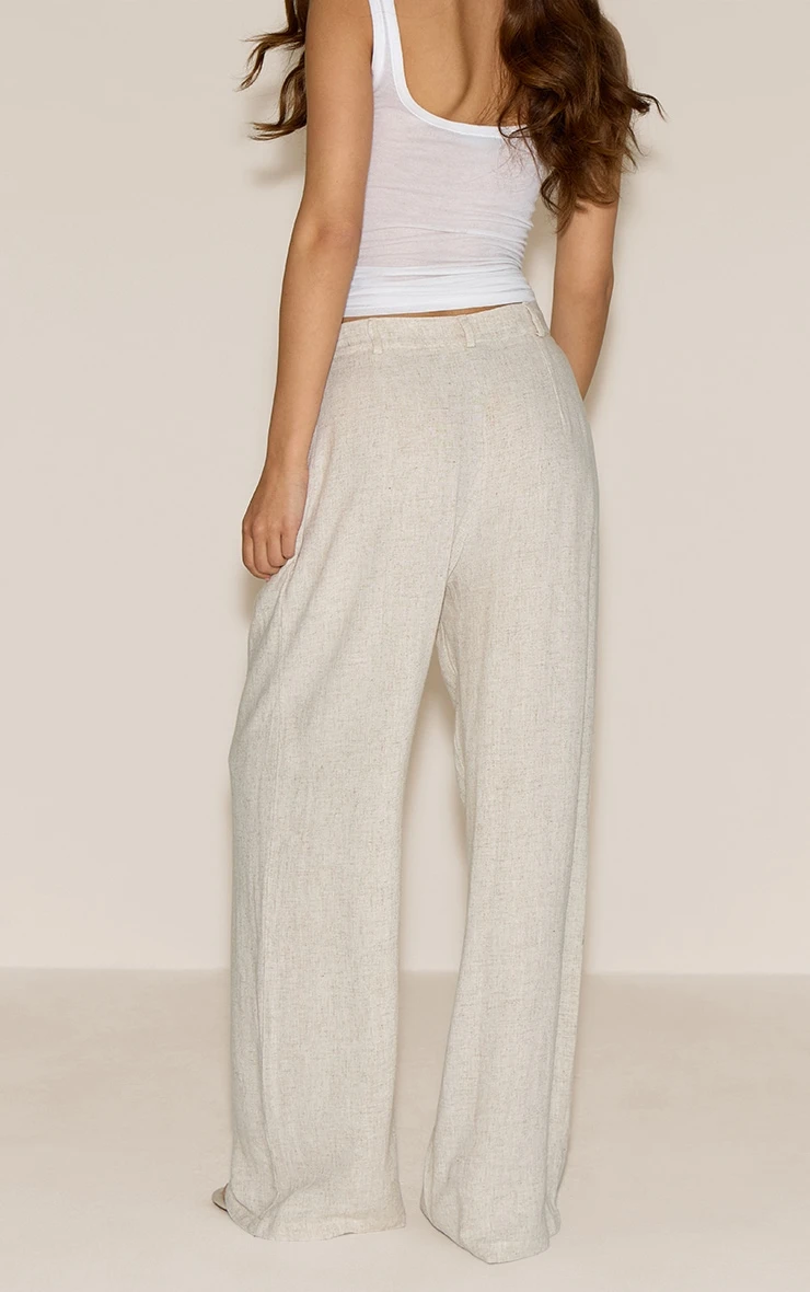 Prettylittlething Natural Linen Look Floaty Tailored Pants 3 Prettylittlething Natural Linen Look Floaty Tailored Pants - Image 3