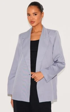 Prettylittlething Grey Oversized Drapey Button Detail Blazer