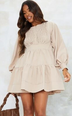Prettylittlething Stone Woven Ruffled Tiered Smock Dress -Pretty Little Thing Shop 497aa91a8ed821a53a29c04810c73f4a7b860567 cmt9402 4