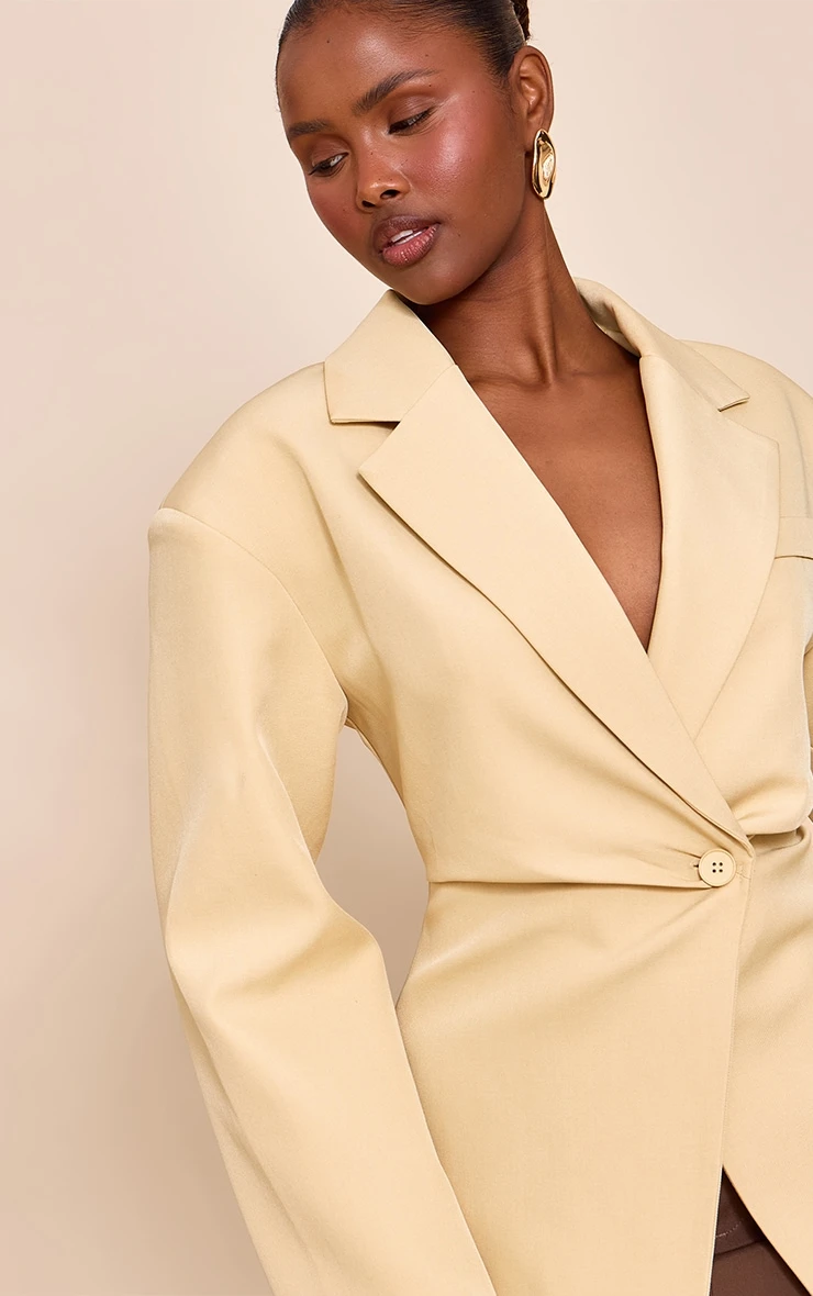 Prettylittlething Butter Cream Tailored Cinched Waist Blazer 4 Prettylittlething Butter Cream Tailored Cinched Waist Blazer - Image 4