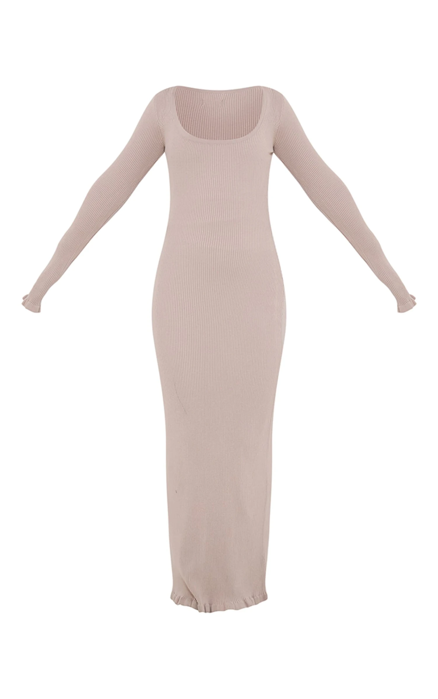 Prettylittlething Beige Rib Knit Piquet Hem Maxi Dress 5 Prettylittlething Beige Rib Knit Piquet Hem Maxi Dress - Image 5