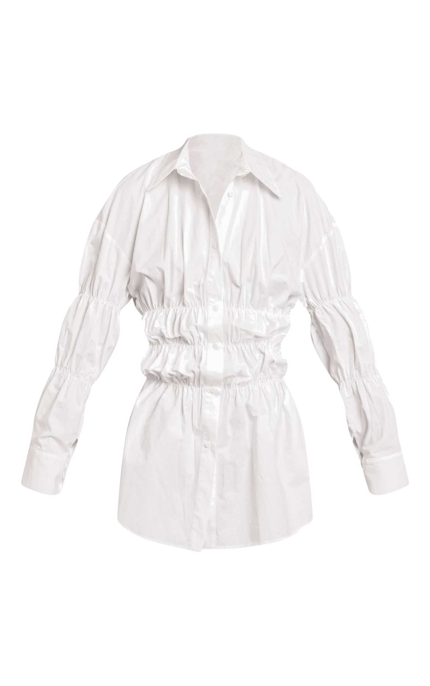 Prettylittlething White Ruched Long Sleeve Shirt Dress 5 Prettylittlething White Ruched Long Sleeve Shirt Dress - Image 5