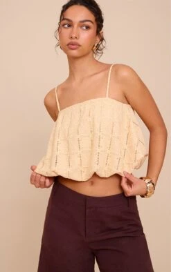Prettylittlething Butter Yellow Crochet Textured Puffball Bralet