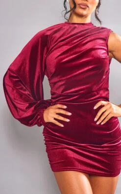 Prettylittlething Cherry Red Velvet One Shoulder Ruched Detail Bodycon Dress -Pretty Little Thing Shop 4b169771bdaf4ab675b57654fff05c0fc8667aef cng9406 4