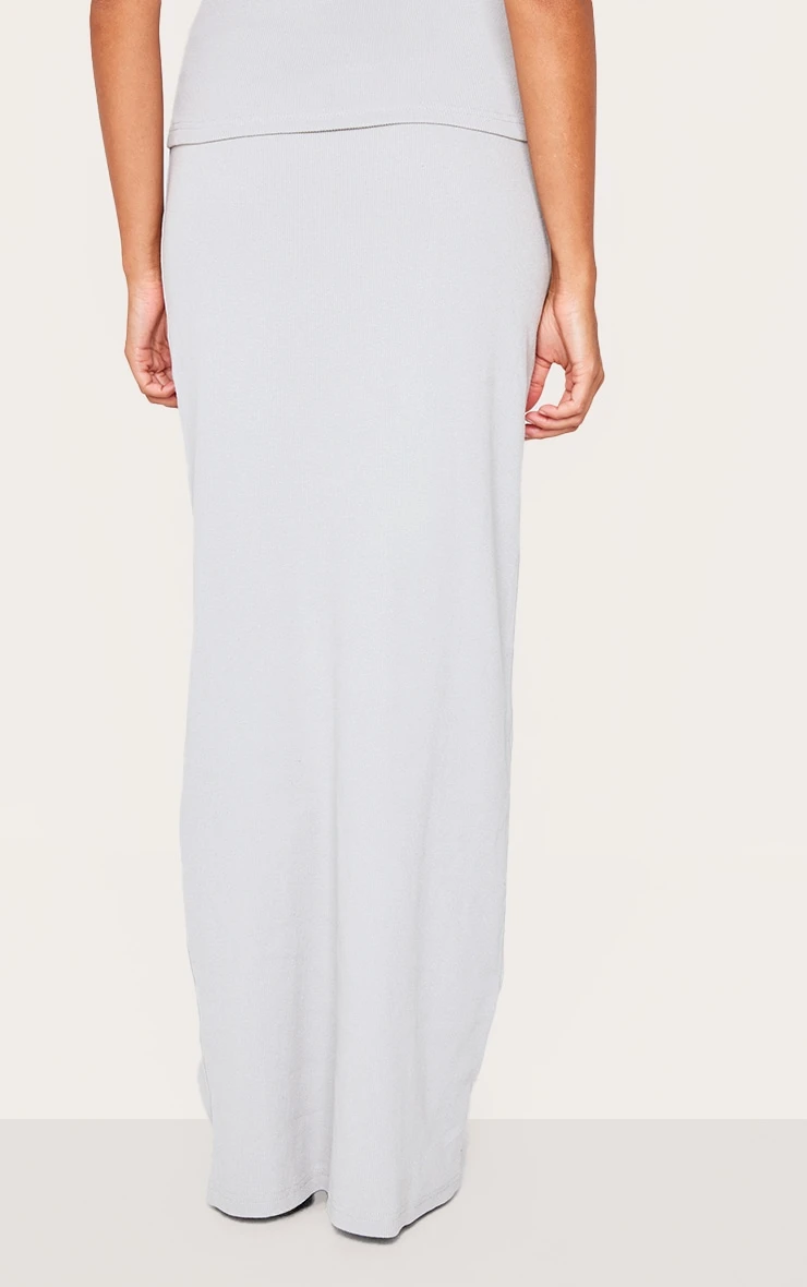Prettylittlething Grey Ribbed Maxi Mid Rise Skirt 3 Prettylittlething Grey Ribbed Maxi Mid Rise Skirt - Image 3