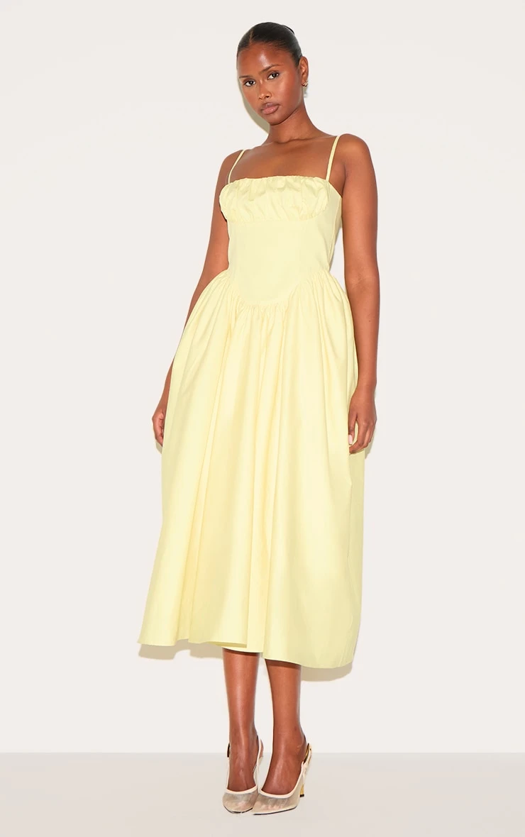 Prettylittlething Lemon Ruched Bust Corset Strappy Midaxi Dress