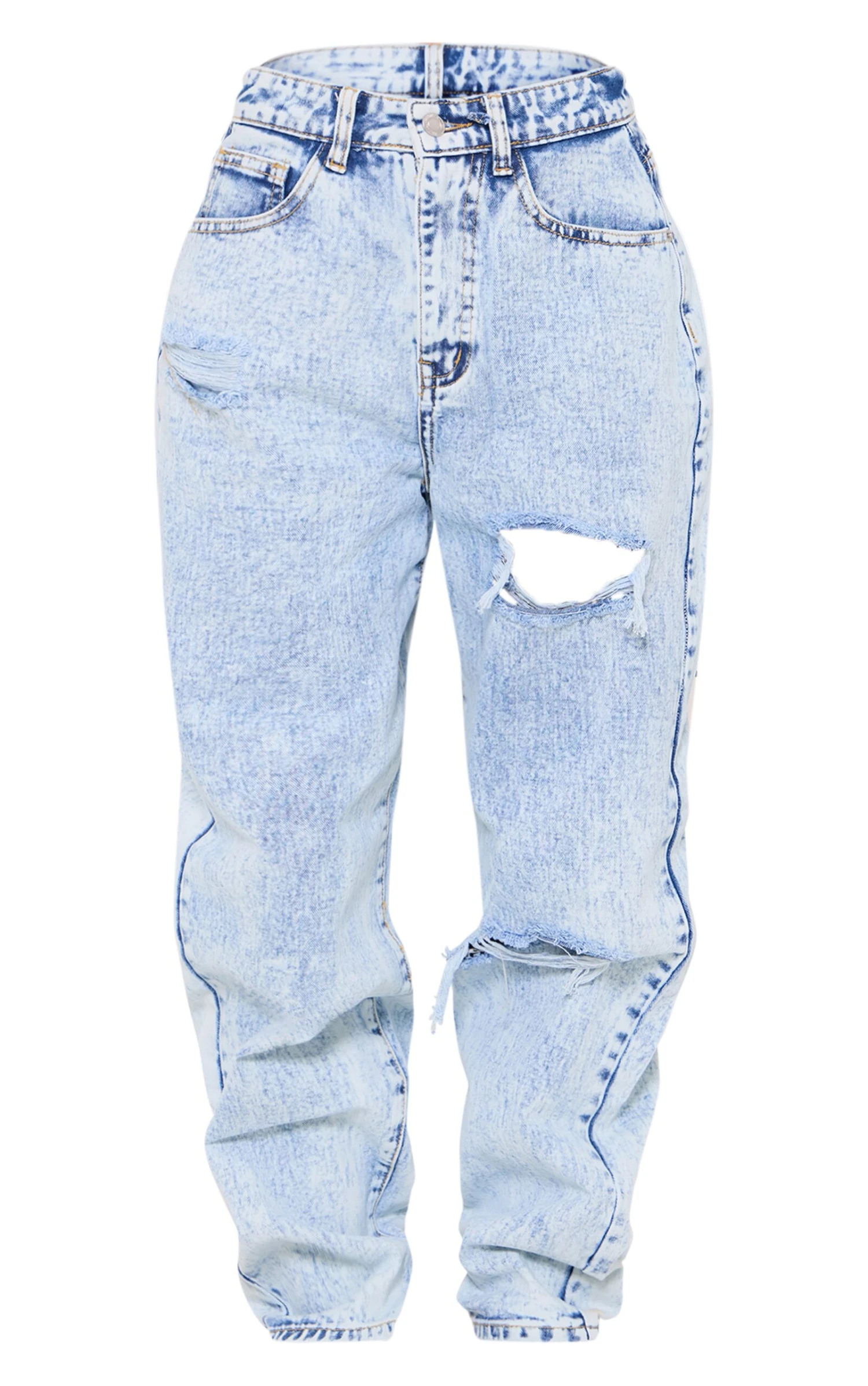 PRETTYLITTLETHING Acid Blue Wash Open Knee Boyfriend Jeans 5 PRETTYLITTLETHING Acid Blue Wash Open Knee Boyfriend Jeans - Image 5