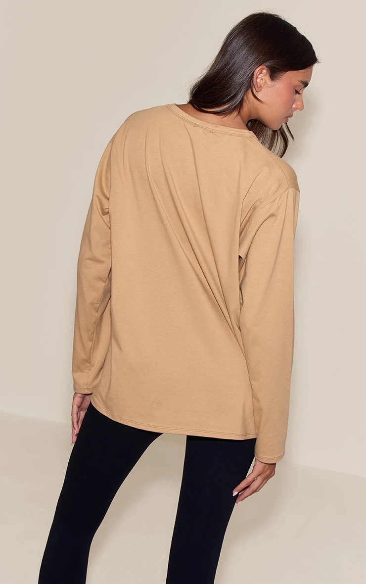 Prettylittlething Stone Cotton Basic Oversized Long Sleeve T-shirt - Image 2