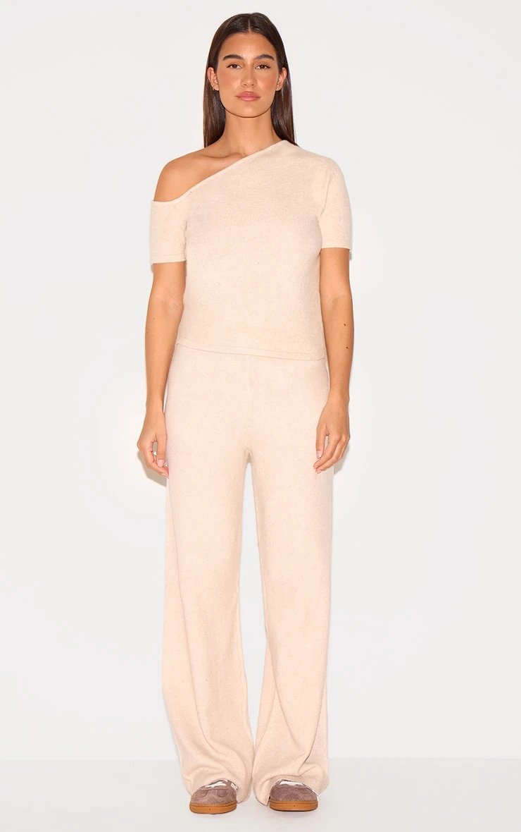 Prettylittlething Oatmeal Soft Knit Wide Leg Pants 1 Prettylittlething Oatmeal Soft Knit Wide Leg Pants