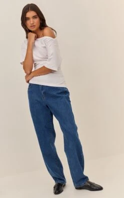 PRETTYLITTLETHING Dark Blue High Waist Boyfriend Jeans