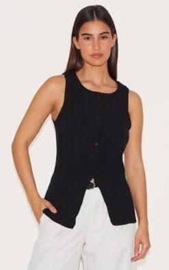 Prettylittlething Black Longline Bengaline Vest