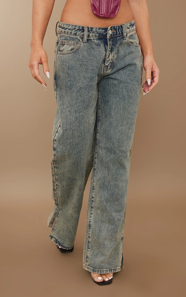 Prettylittlething Vintage Wash Mid Rise Split Hem Jeans 2 Prettylittlething Vintage Wash Mid Rise Split Hem Jeans - Image 2