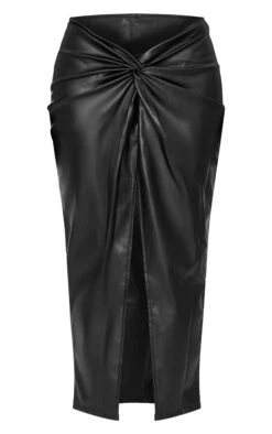 Prettylittlething Black Faux Leather Twist Detail Front Midi Skirt -Pretty Little Thing Shop 4c32242400bb903c6029010db7cb624d34e58f61 cmt6329 5