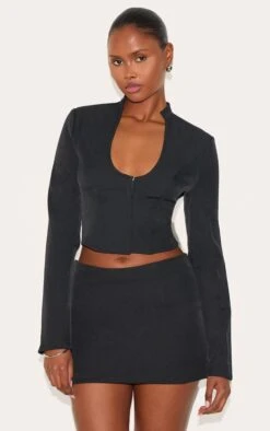 Prettylittlething Black Plunge Scoop Neck Shirt