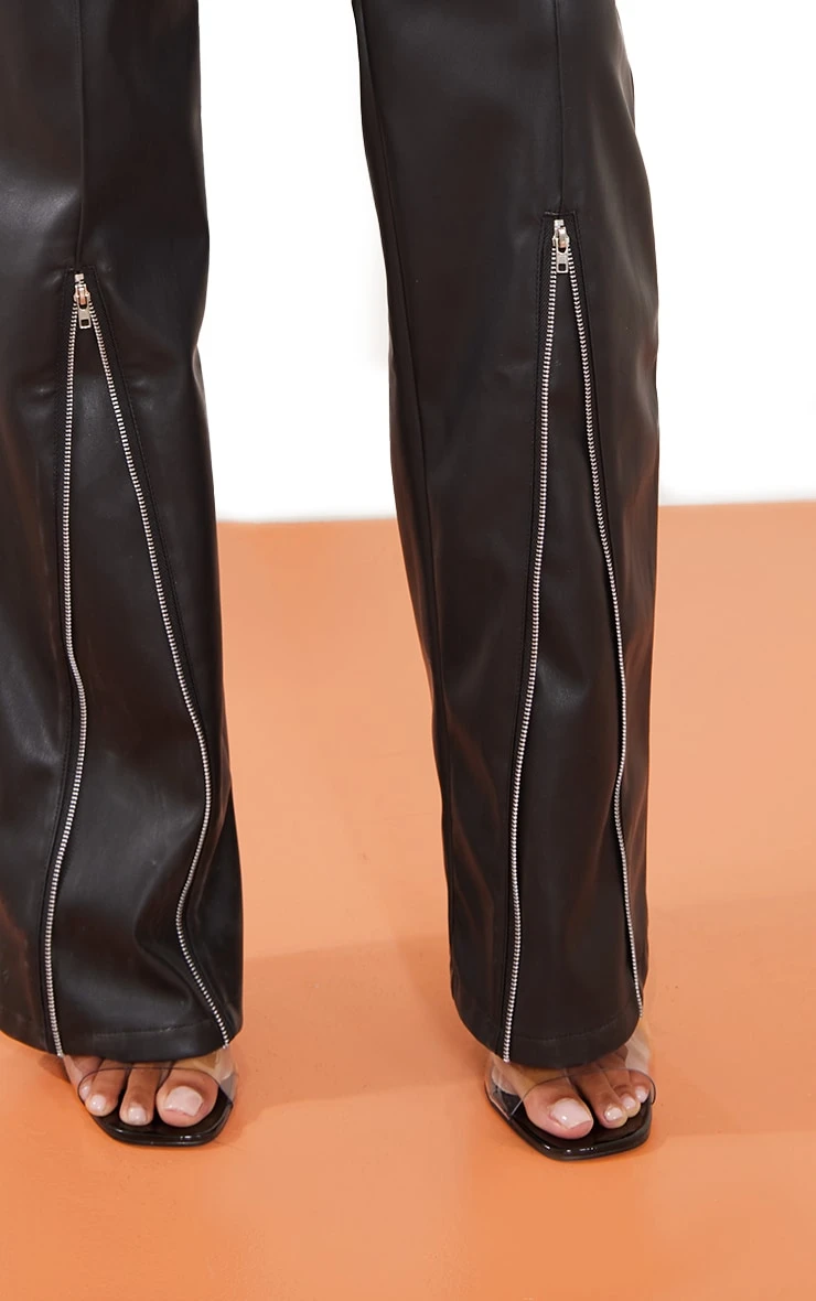 Prettylittlething Black Faux Leather Zip Seam Detail Straight Leg Pants 4 Prettylittlething Black Faux Leather Zip Seam Detail Straight Leg Pants - Image 4