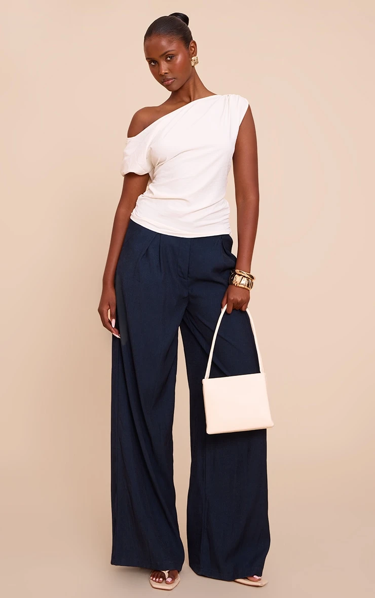 Prettylittlething Cream Floaty Woven Ruched One Shoulder Top 3 Prettylittlething Cream Floaty Woven Ruched One Shoulder Top - Image 3