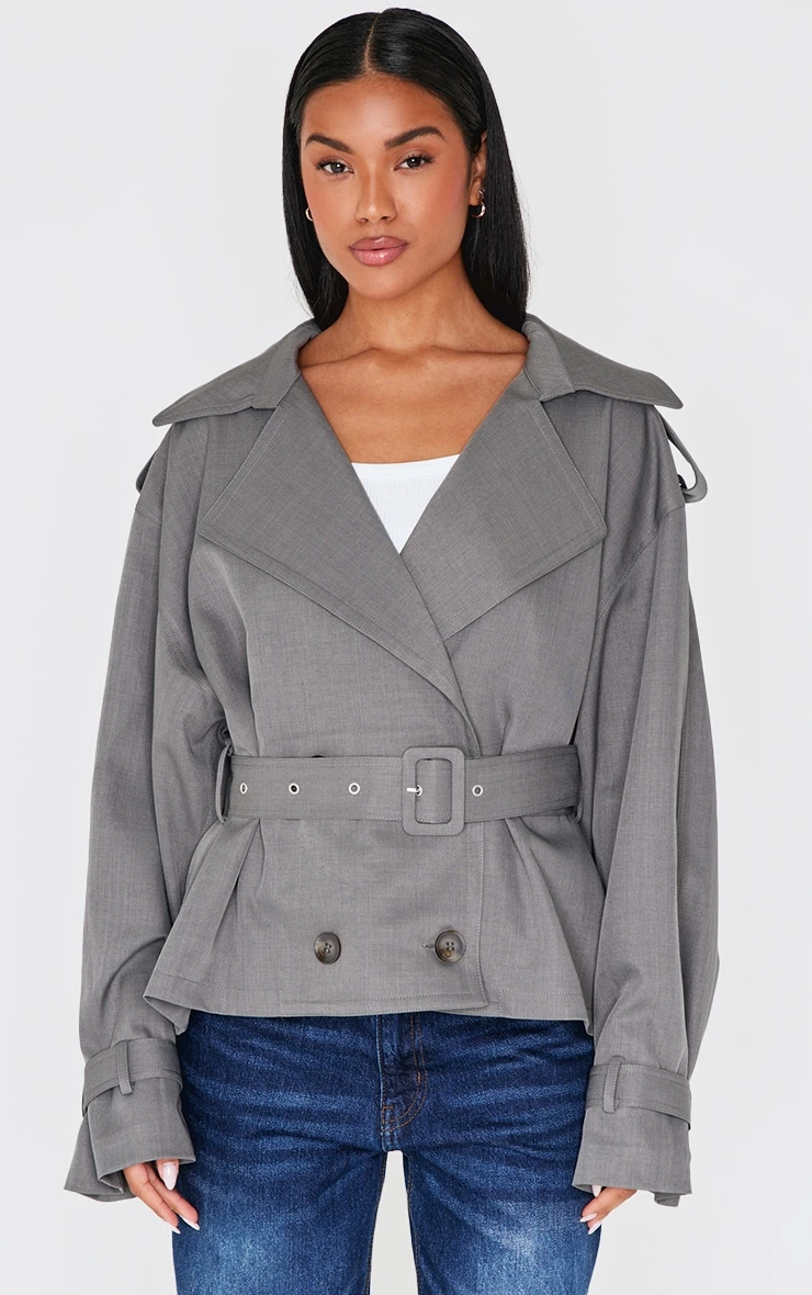 Prettylittlething Grey Classic Grazer Length Trench Coat 3 Prettylittlething Grey Classic Grazer Length Trench Coat - Image 3