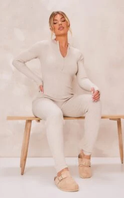 Prettylittlething Stone Zip Detail Knitted Jumpsuit