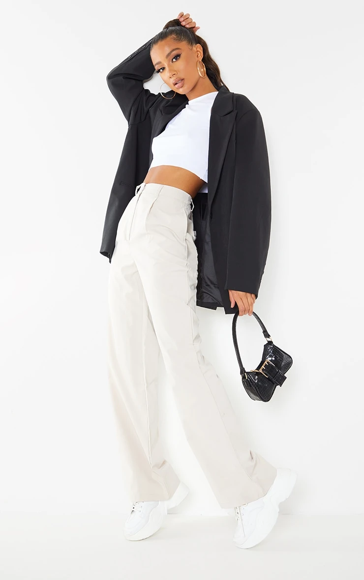 Prettylittlething Stone Peach Skin Straight Leg Pants 2 Prettylittlething Stone Peach Skin Straight Leg Pants - Image 2