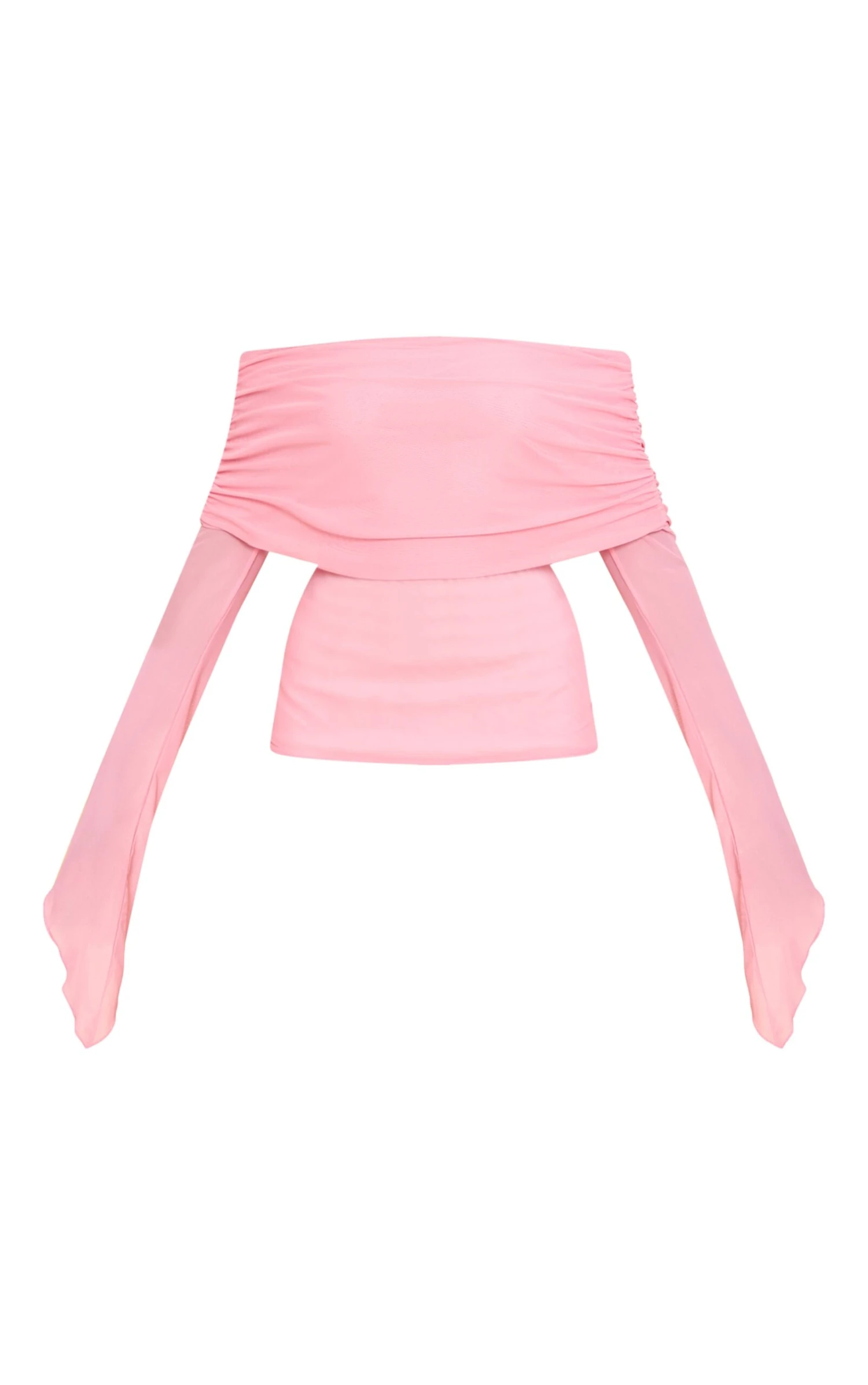Prettylittlething Pale PinkMesh Fold Over Extreme Sleeve Detail - Image 5