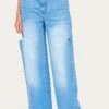 Prettylittlething Mid Blue Wash Thigh Split Wide Leg Jeans
