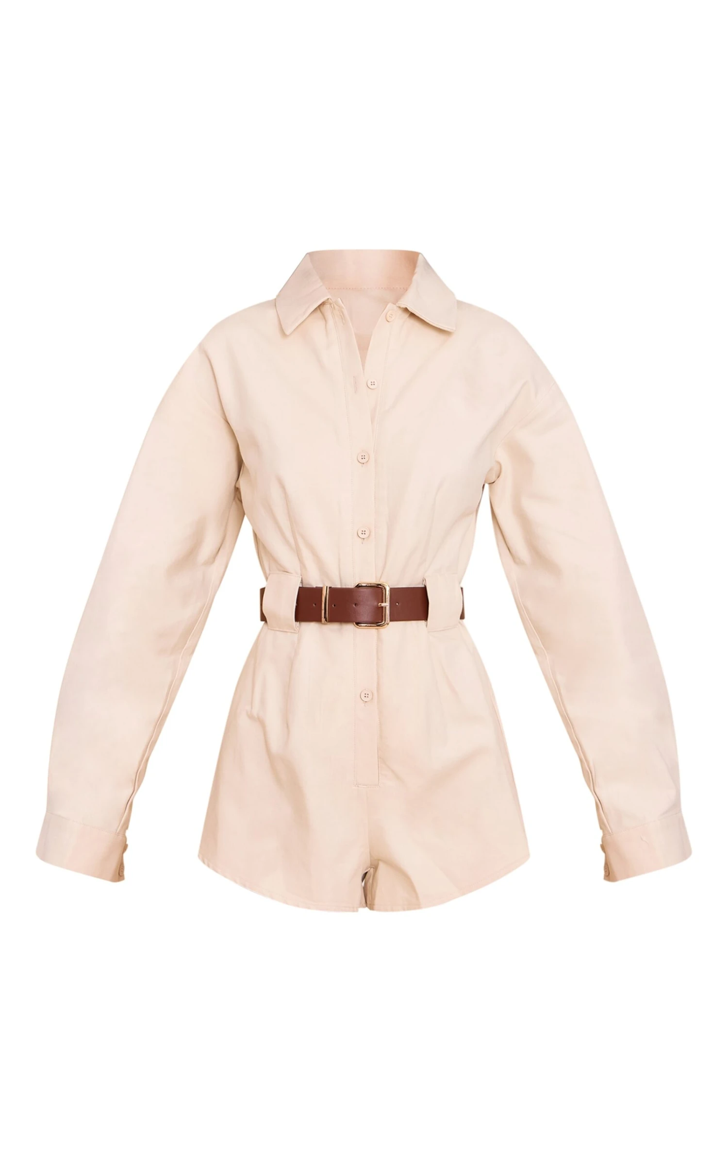 Prettylittlething Stone Woven Utility Belted Romper 5 Prettylittlething Stone Woven Utility Belted Romper - Image 5