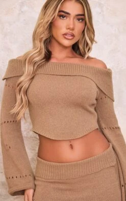 Prettylittlething Chocolate Fold Over Bardot Knit Long Sleeve Top -Pretty Little Thing Shop 4de00d9442a90b915f81e7f448be812b7e87d51e cnj1280 4