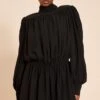 Black Structured Chiffon Long Sleeve Shift Dress